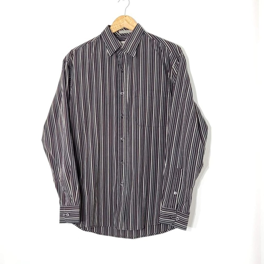 Retreat Men's Striped Poly-Cotton Blend Long Sleeve Button Down Shirt Size 40